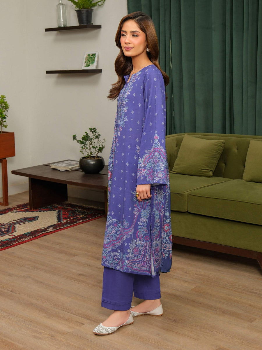 Plum Khaddar 3-Piece Suit | Resham Floral Border