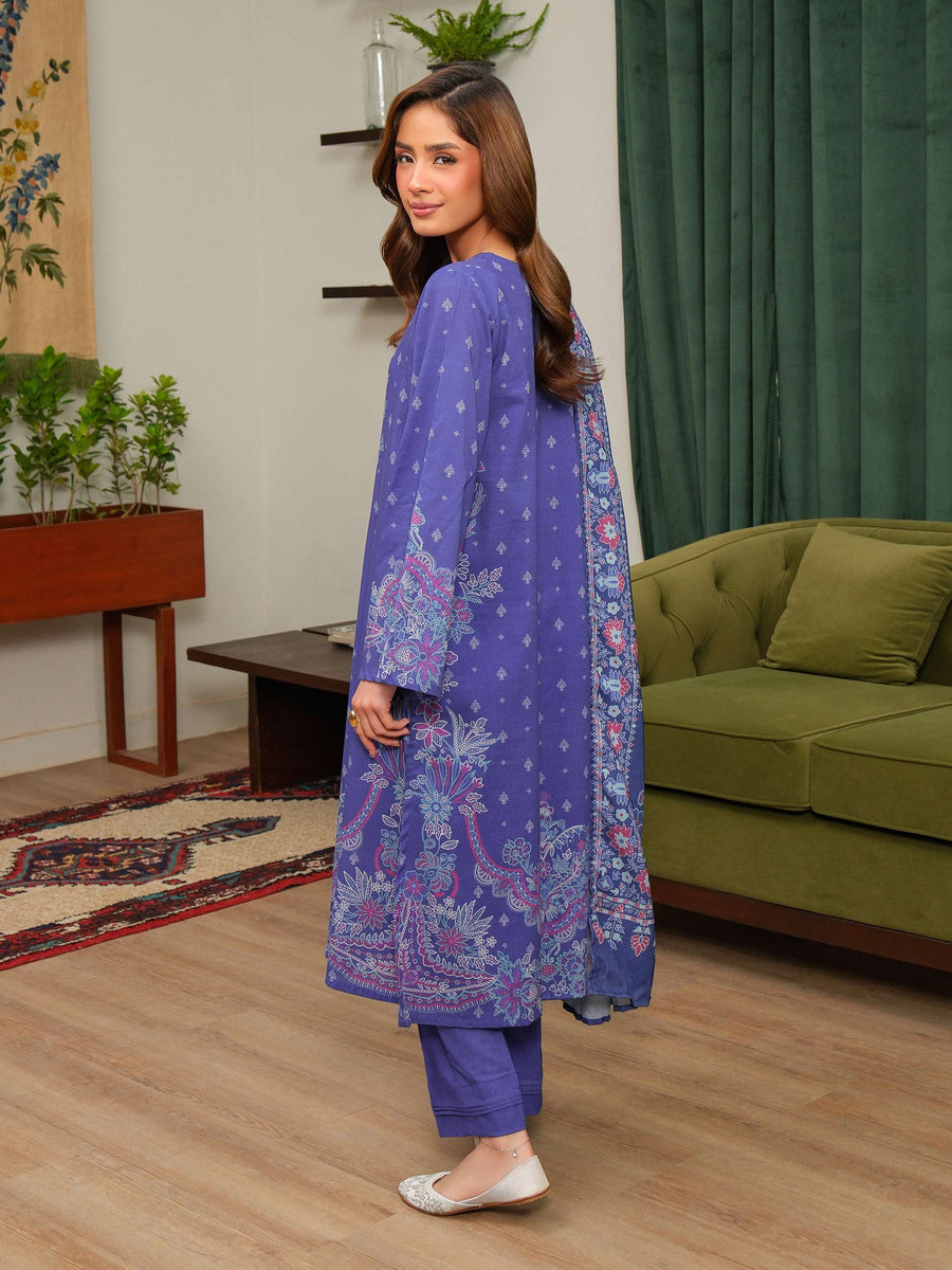 Plum Khaddar 3-Piece Suit | Resham Floral Border