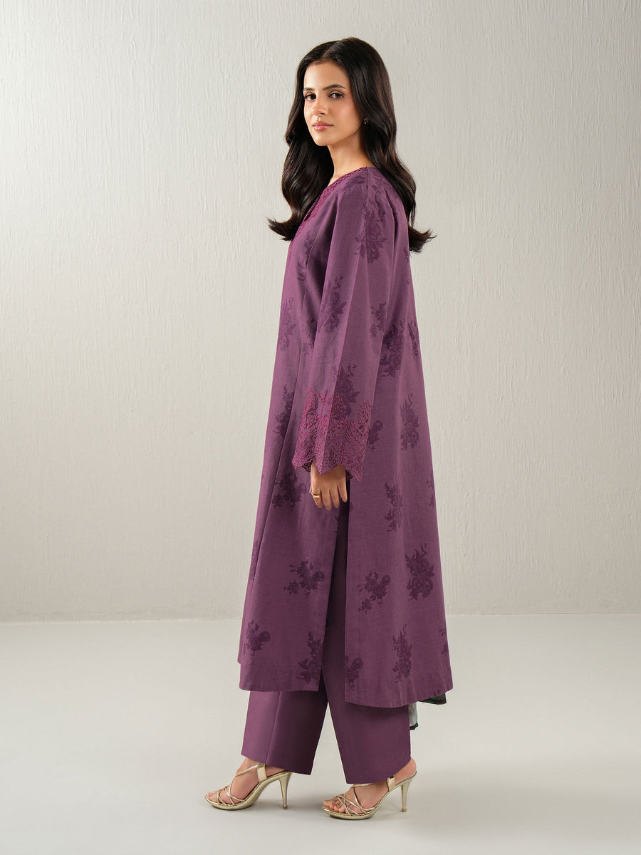 Plum Khaddar 3-Piece Suit | Resham Embroidered Neckline