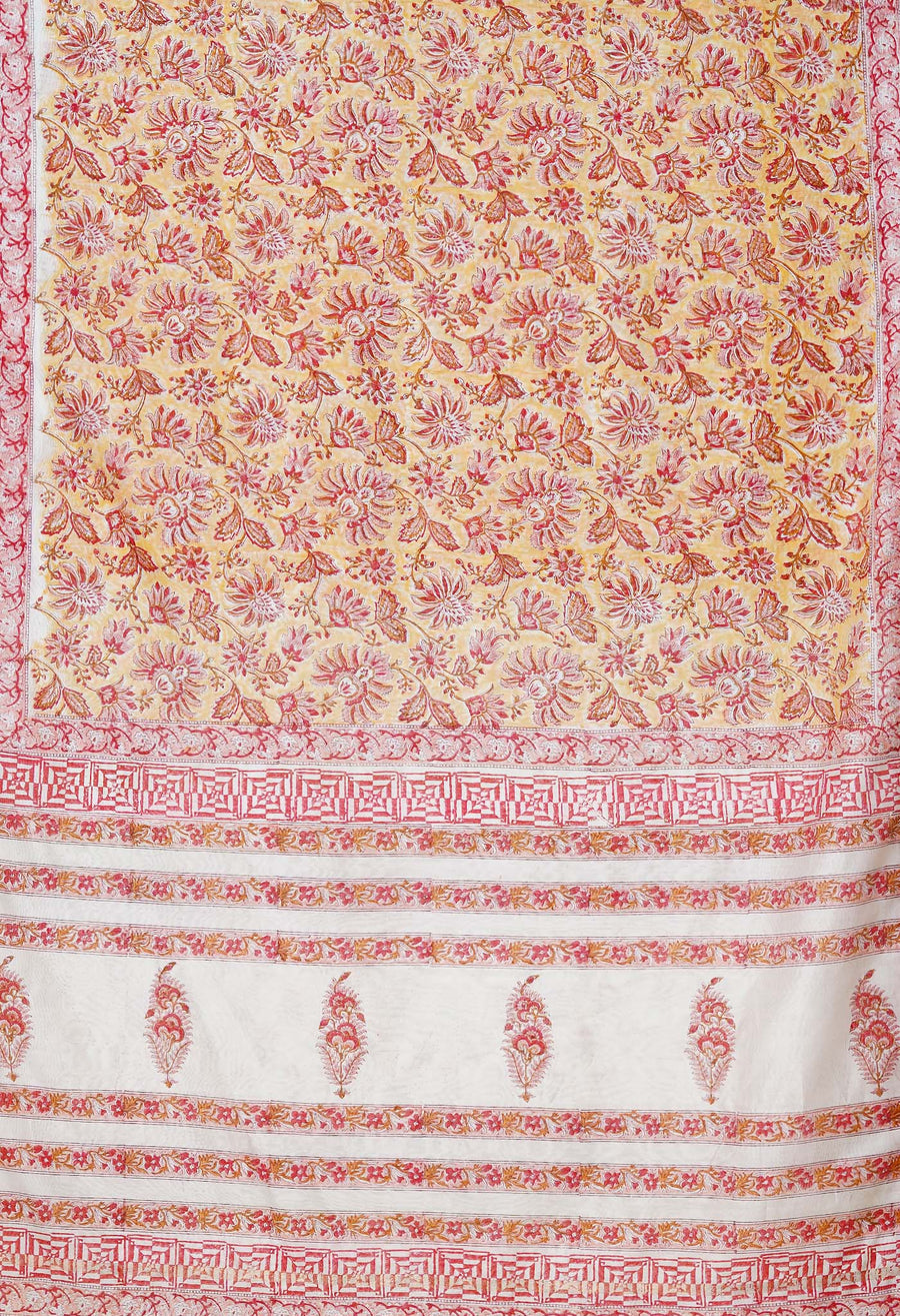 Pastel Orange Pure Hand Block Printed Chanderi Sico Saree-UNM77955 - Pehnaawaa