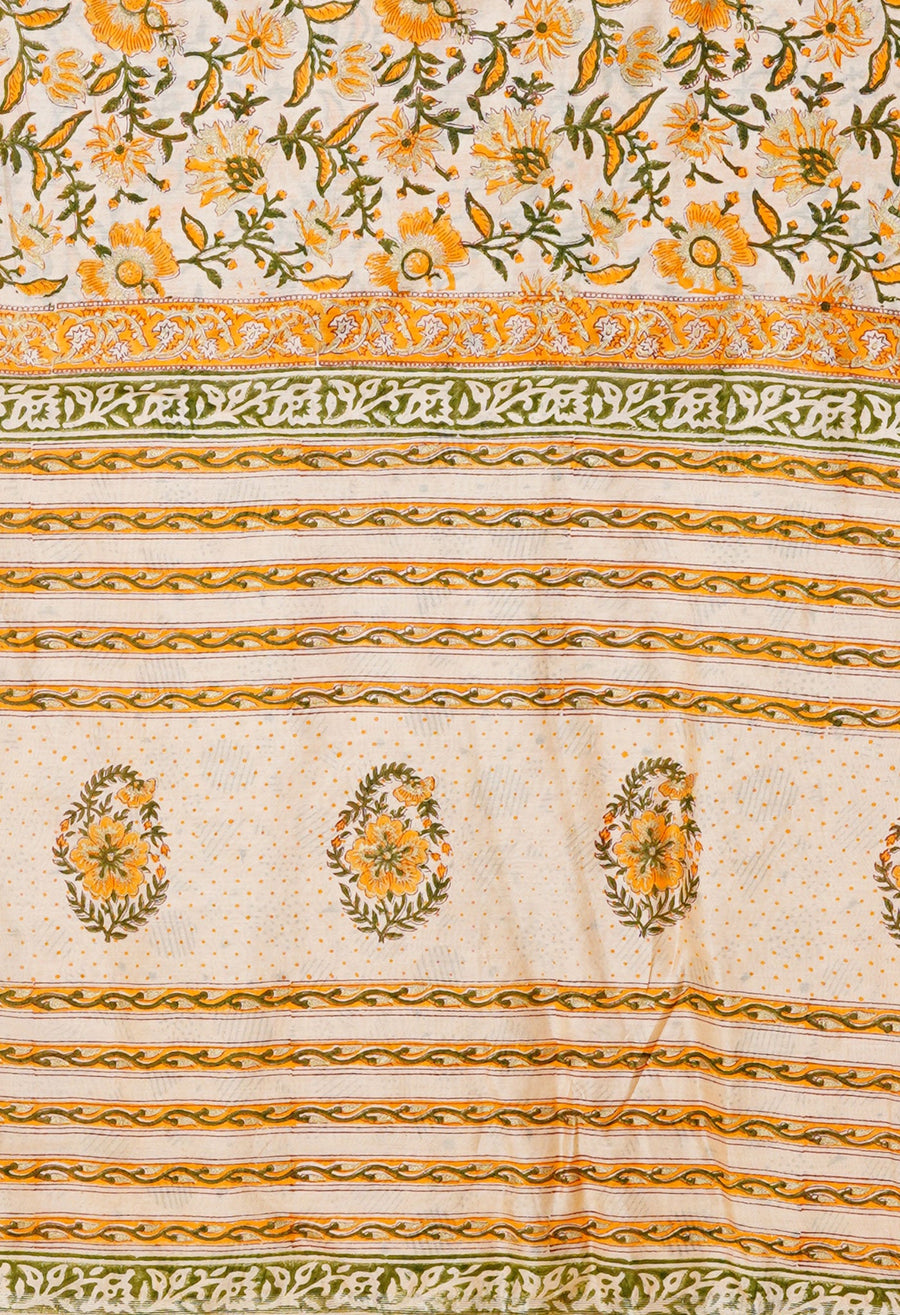Orange Pure Hand Block Printed Chanderi Sico Saree-UNM79365 - Pehnaawaa