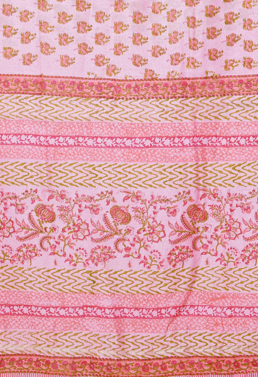 Pink Pure Hand Block Printed Chanderi Sico Saree-UNM79373 - Pehnaawaa