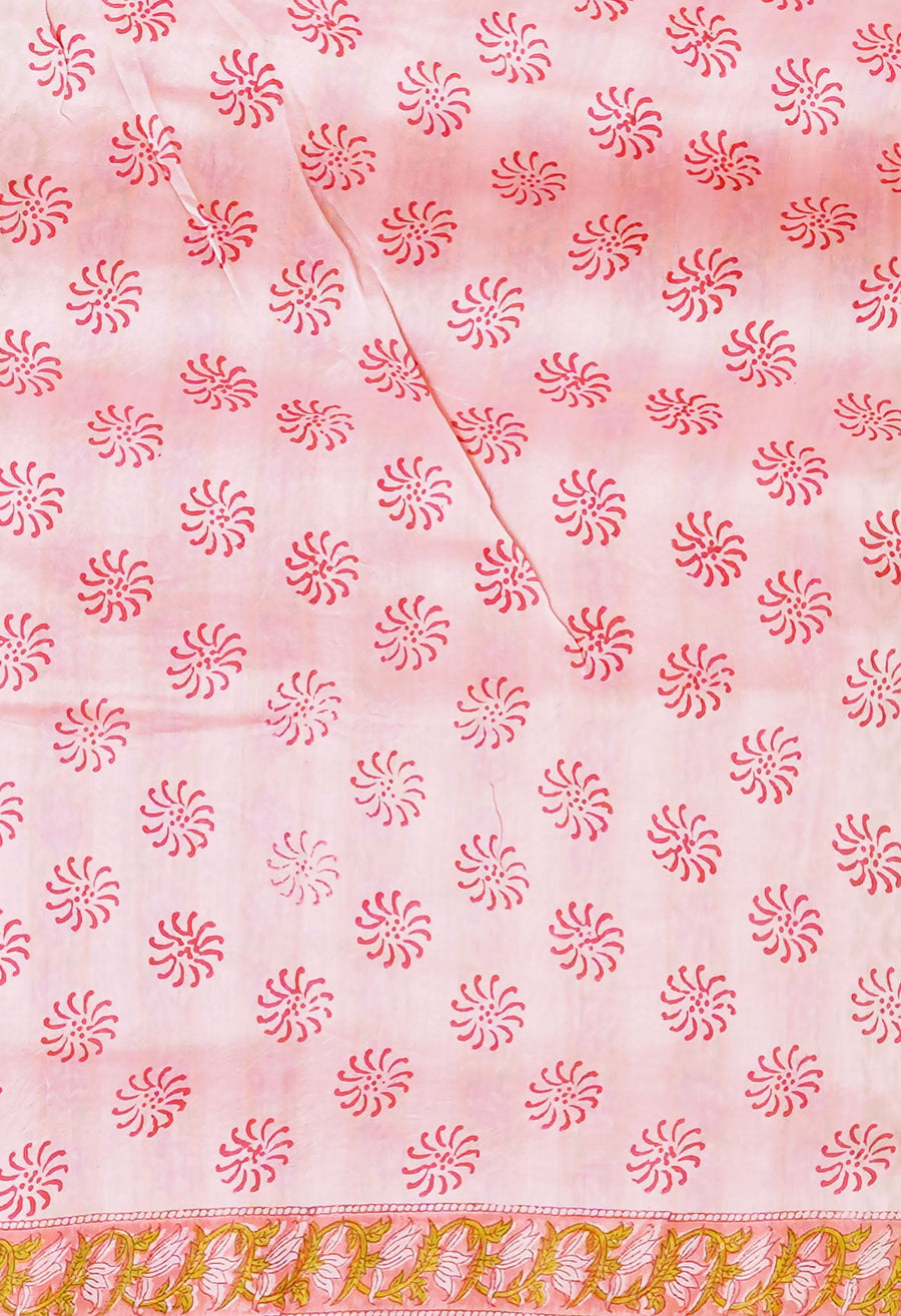 Pink Pure Hand Block Printed Chanderi Sico Saree-UNM79375 - Pehnaawaa