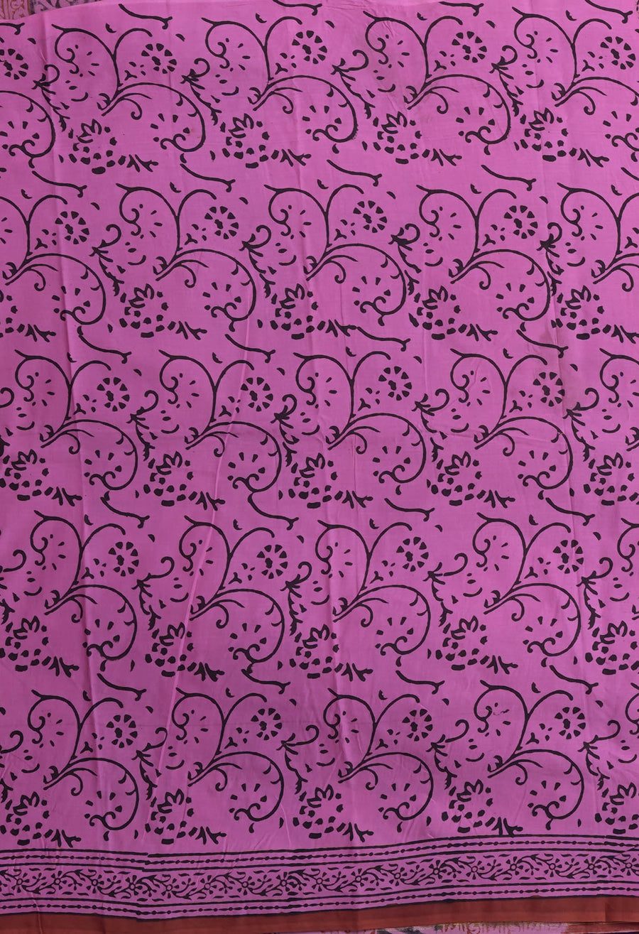 Pink Pure Bagru Block Printed Chanderi Sico Saree-UNM82640 - Pehnaawaa