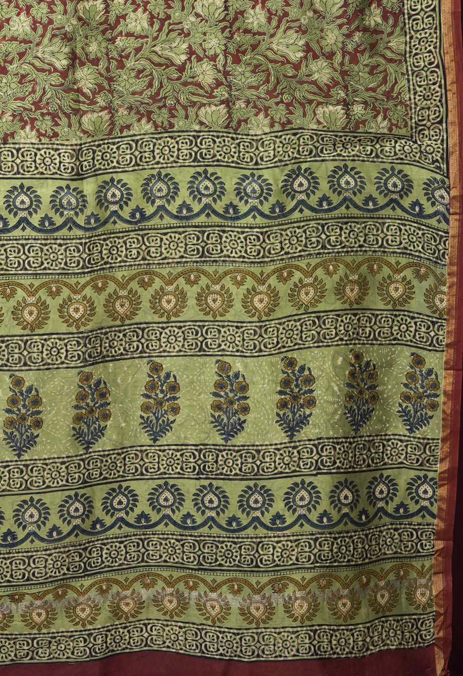Red Pure Bagru Block Printed Chanderi Sico Saree-UNM82649 - Pehnaawaa