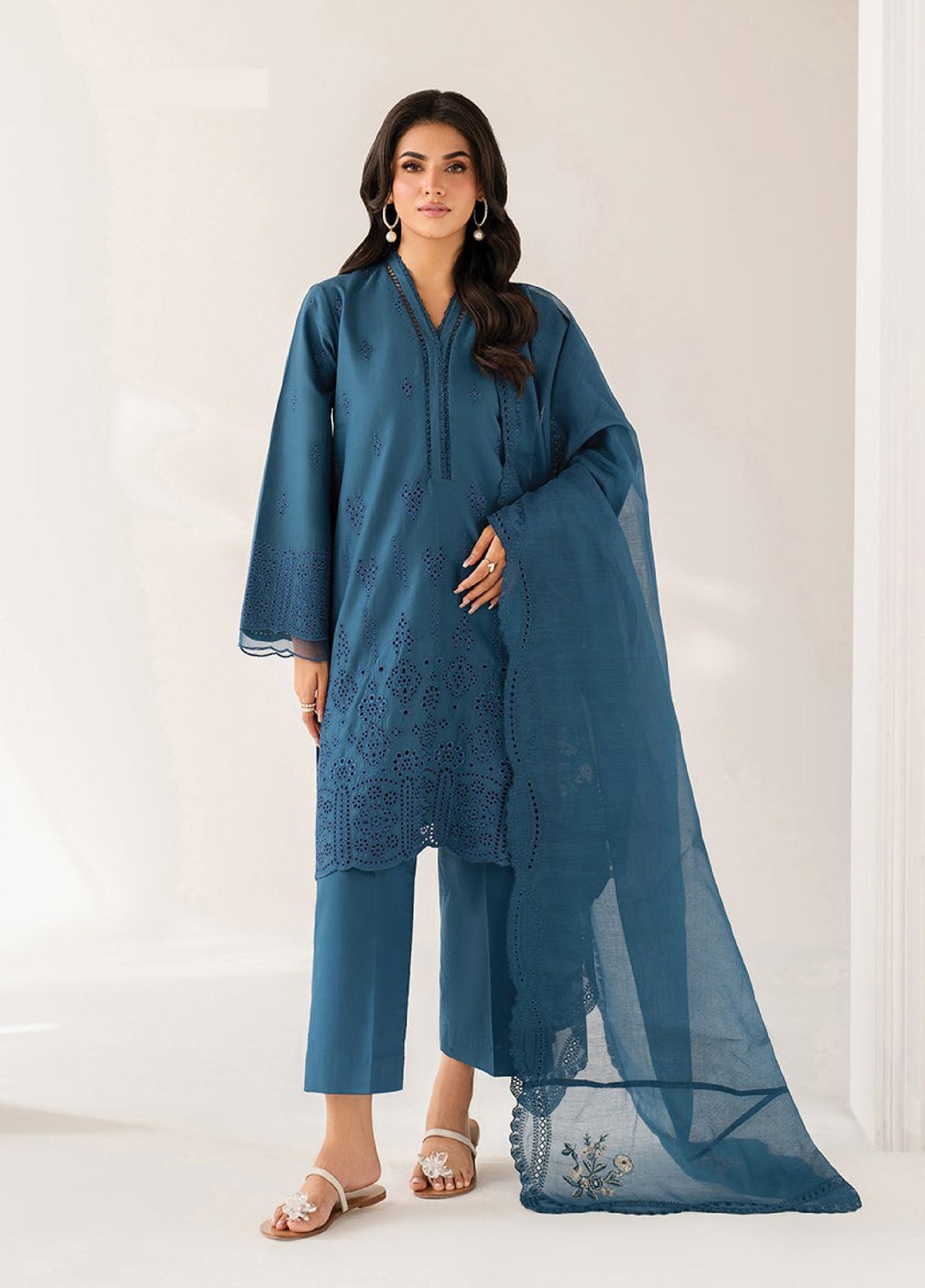 Teal Lawn Three-Piece Set | 3-Piece Cutwork