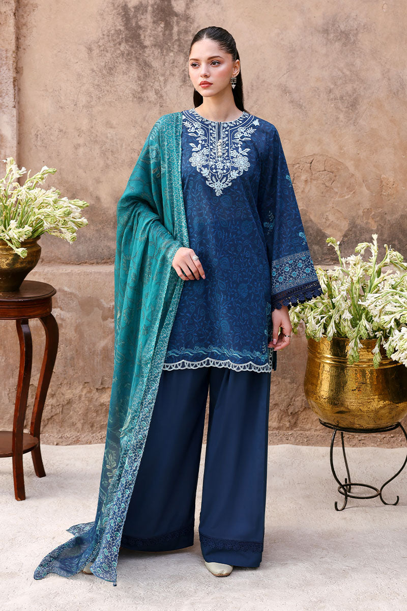 Navy Lawn Three-Piece Set | 3-Piece Floral Embroidery WAVES