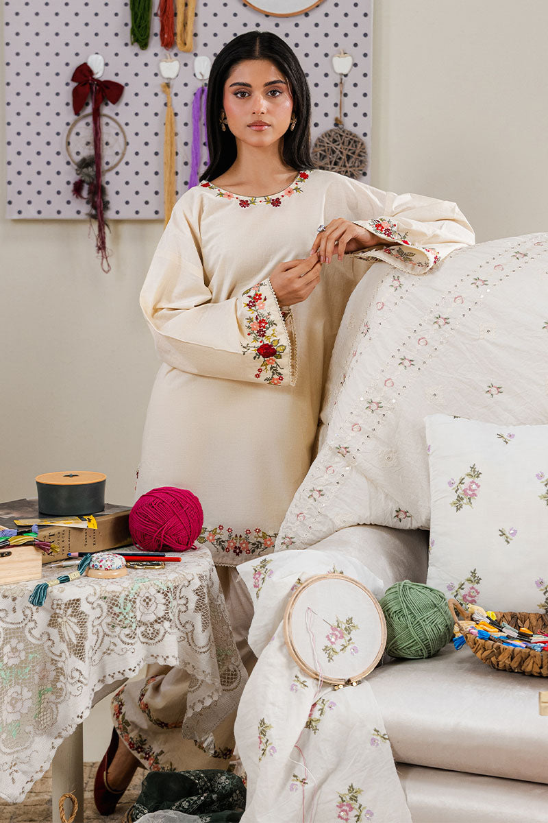 BEIGE BLOSSOM-2PC (SHIRT & TROUSER) - Pehnaawaa