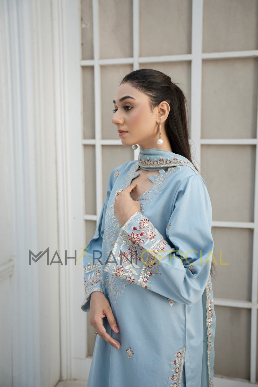 Blue Azure Petal 3 piece Embroidered Luxury Pret For Women
