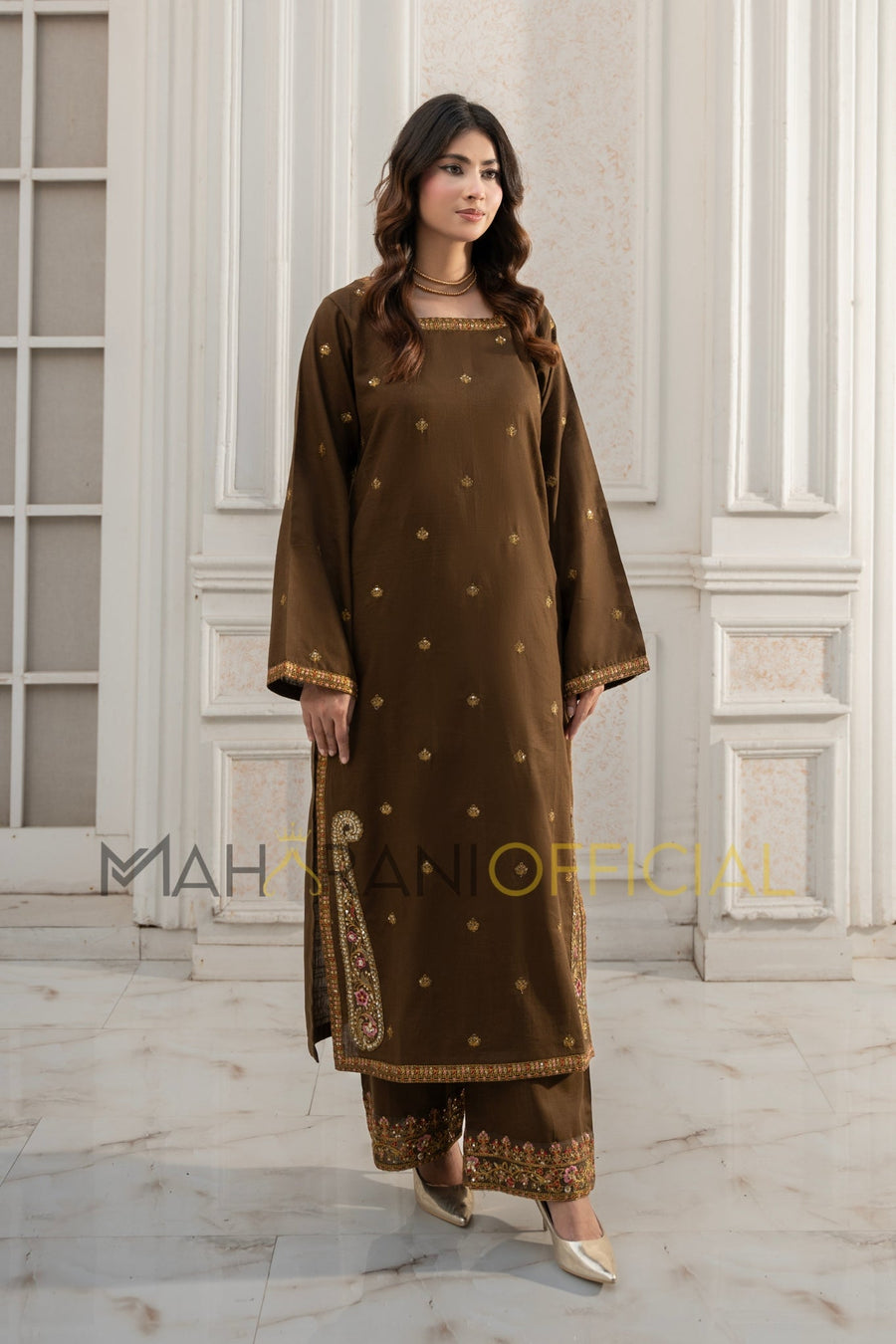 Tobacco Elegance  2 piece Khaddar Embroidered Stitched suit