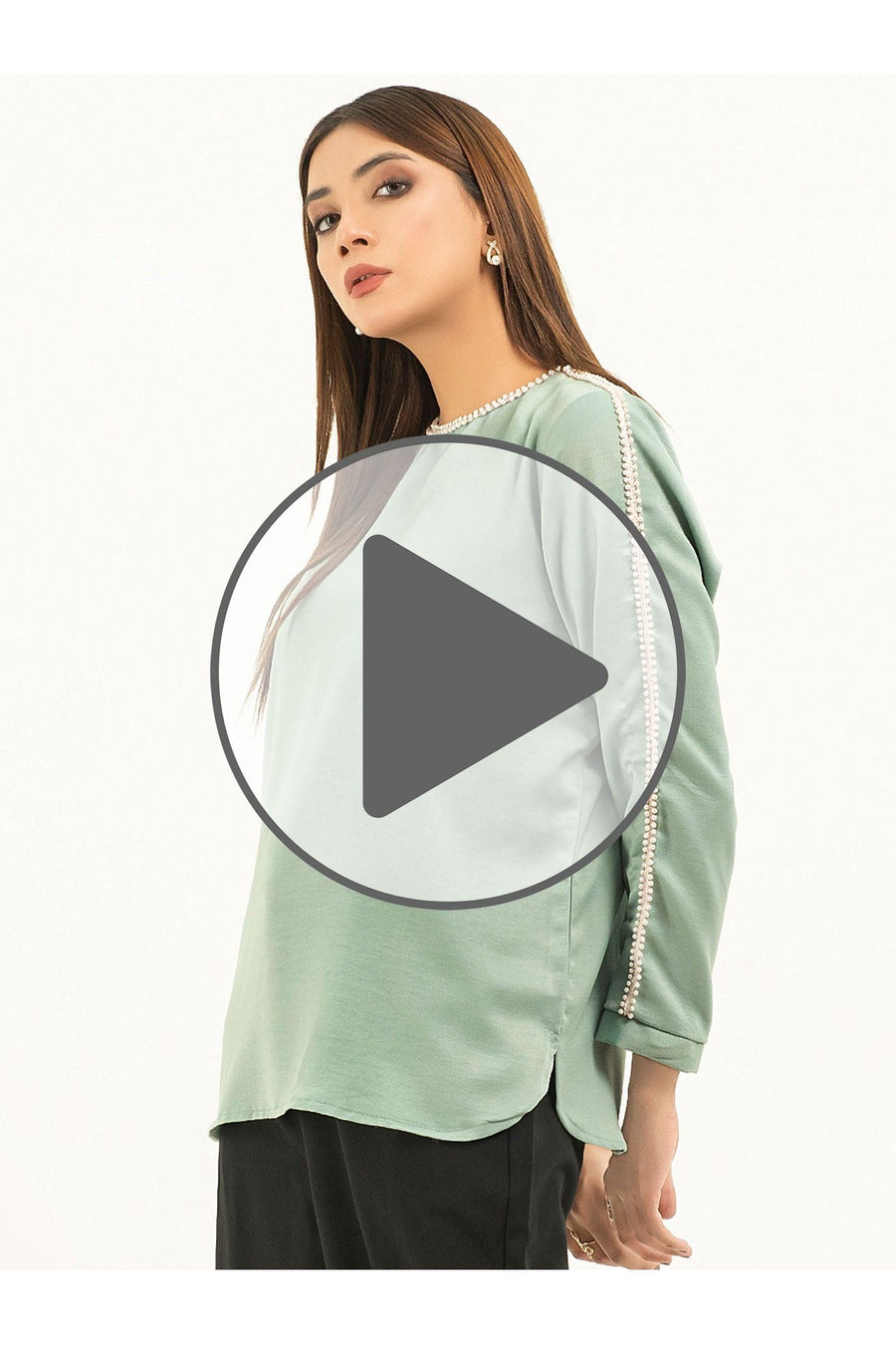 Video preview of embellished viscose top showing model and details