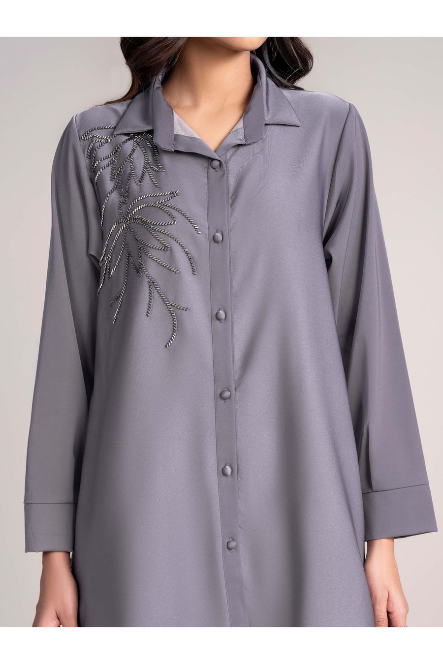 Slate Grey Viscose 2-Piece Co-ord Set | Tilla Embroidery