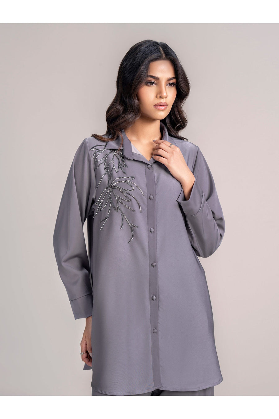 Slate Grey Viscose 2-Piece Co-ord Set | Tilla Embroidery