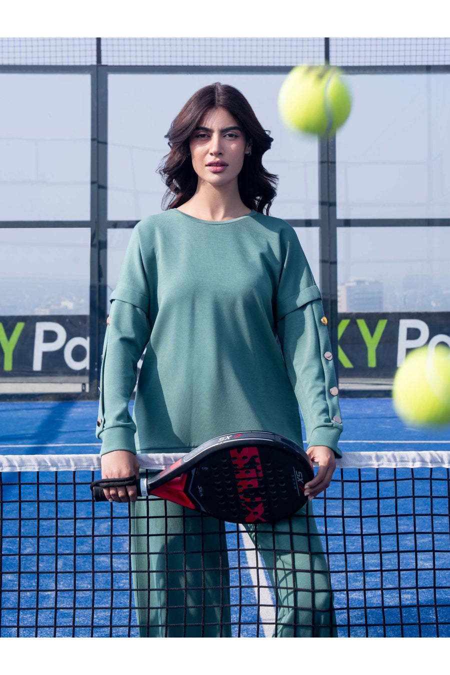 Sage Green Jersey 2-Piece Co-Ord Set | Button Detail Sleeves