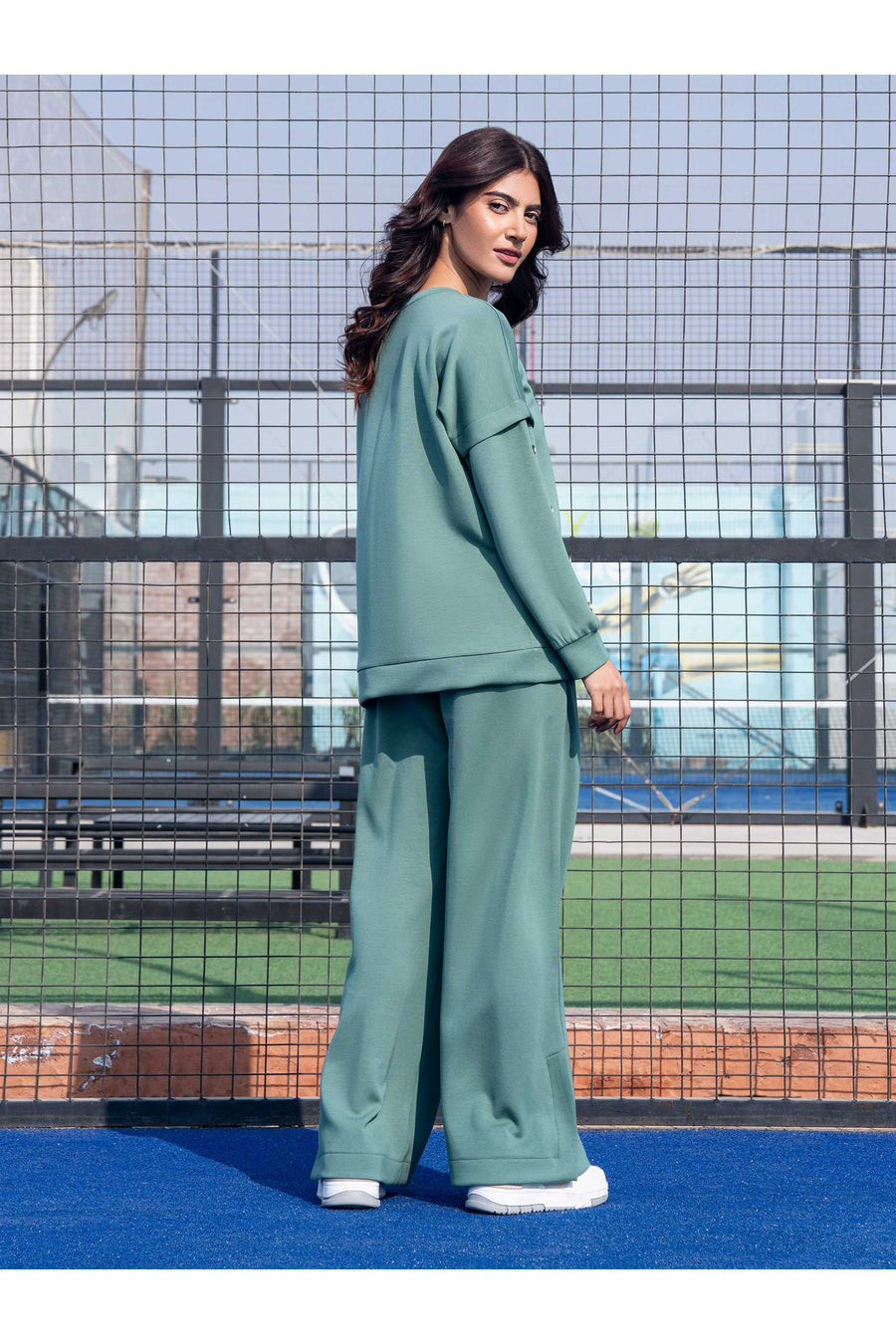 Sage Green Jersey 2-Piece Co-Ord Set | Button Detail Sleeves