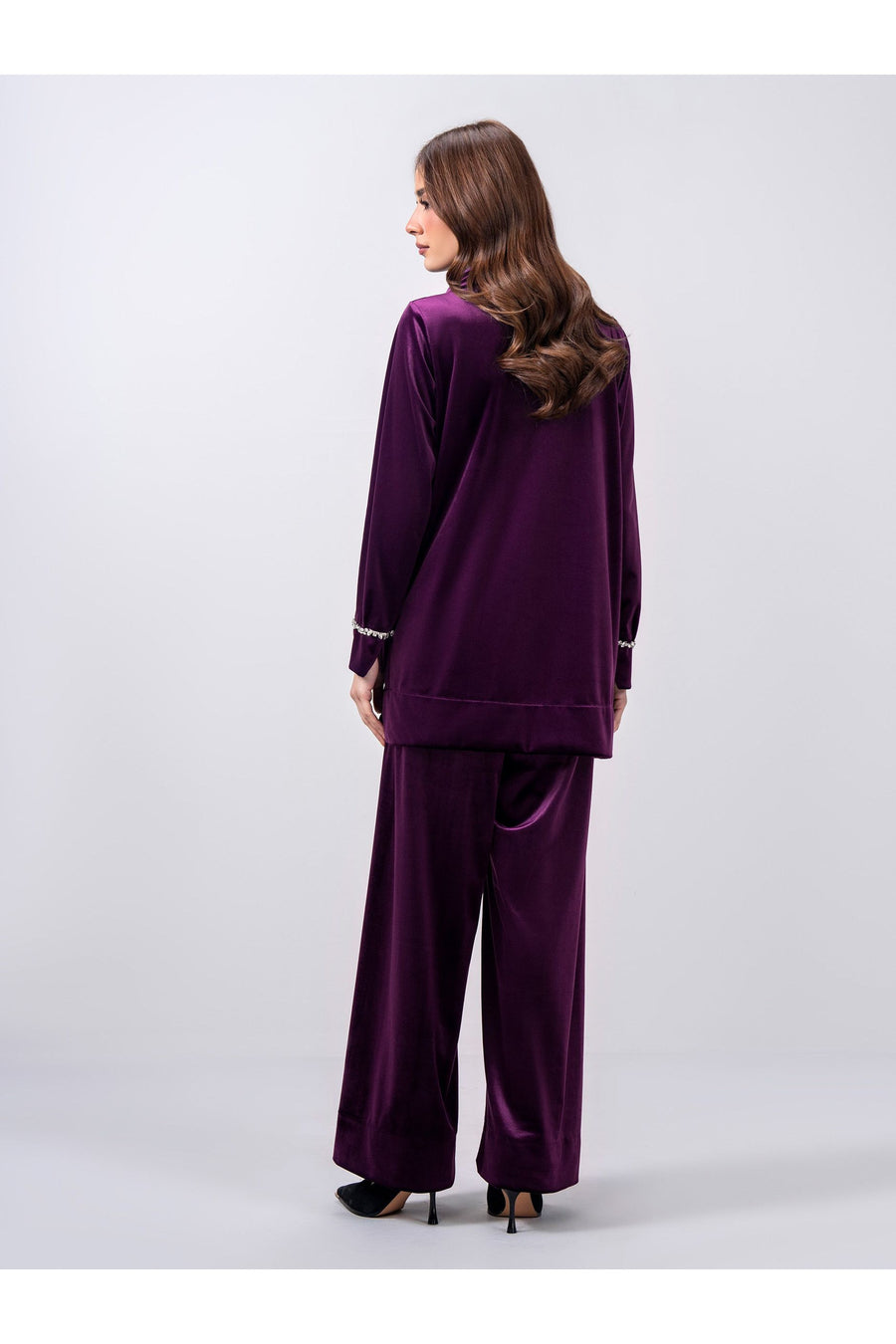 Plum Velvet 2-Piece Suit | Stone-Embellished Collar
