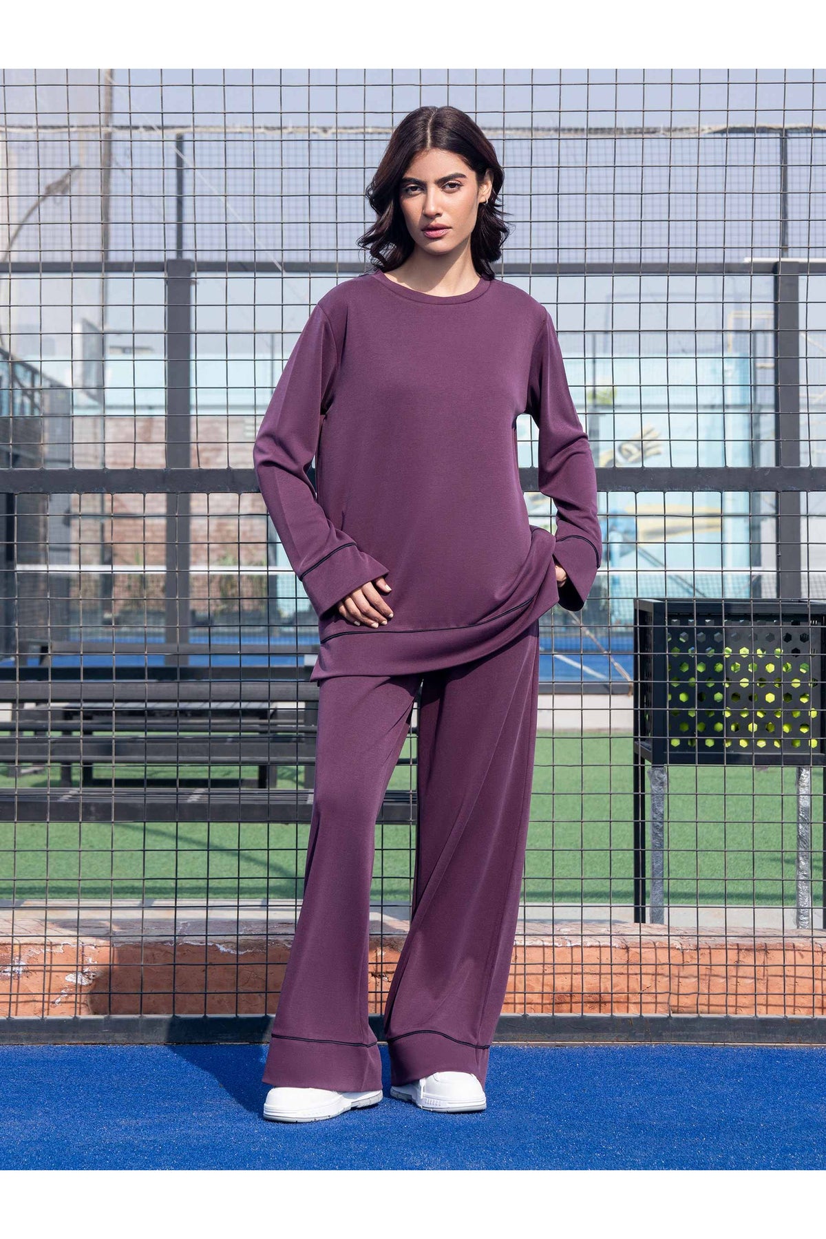 Plum Jersey Knit 2-Piece Co-Ord | Contrast Folded Hem
