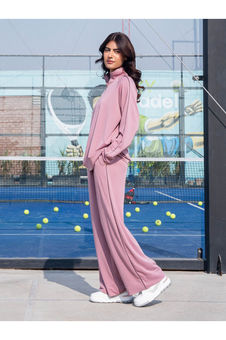 Dusty Rose Jersey Knit 2-Piece Co-ord | Zip Collar Top