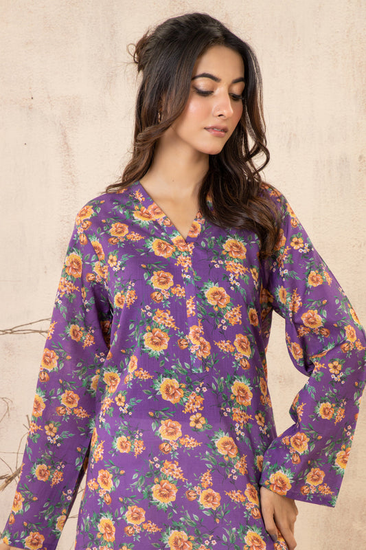 Plum Cotton Kurta | Sunflower Floral Print