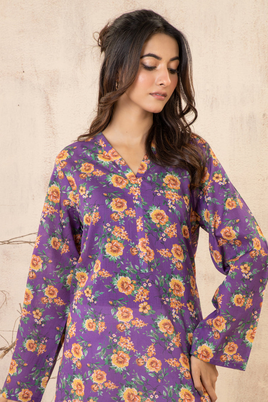 Plum Cotton Kurta | Sunflower Floral Print