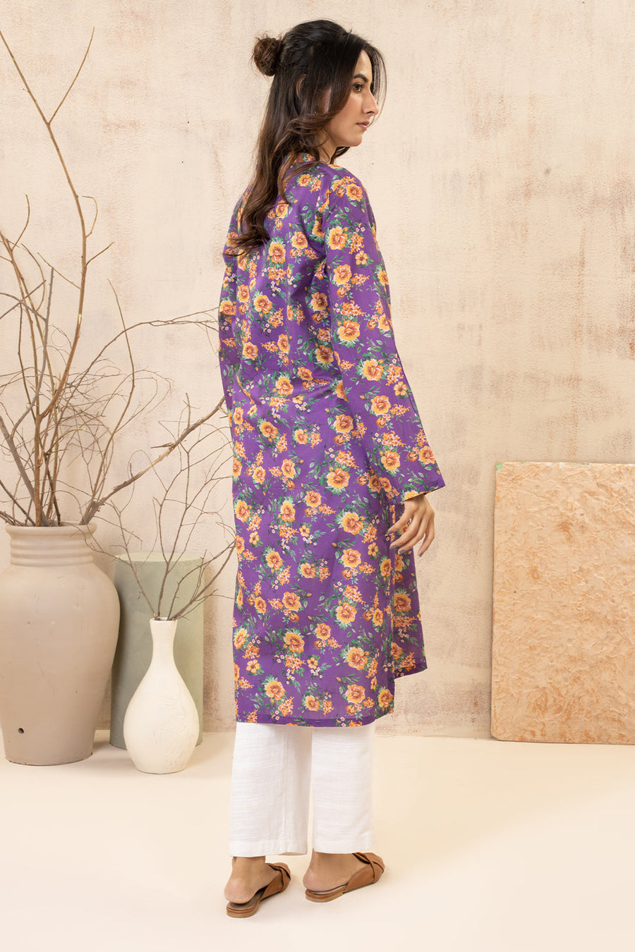 Plum Cotton Kurta | Sunflower Floral Print