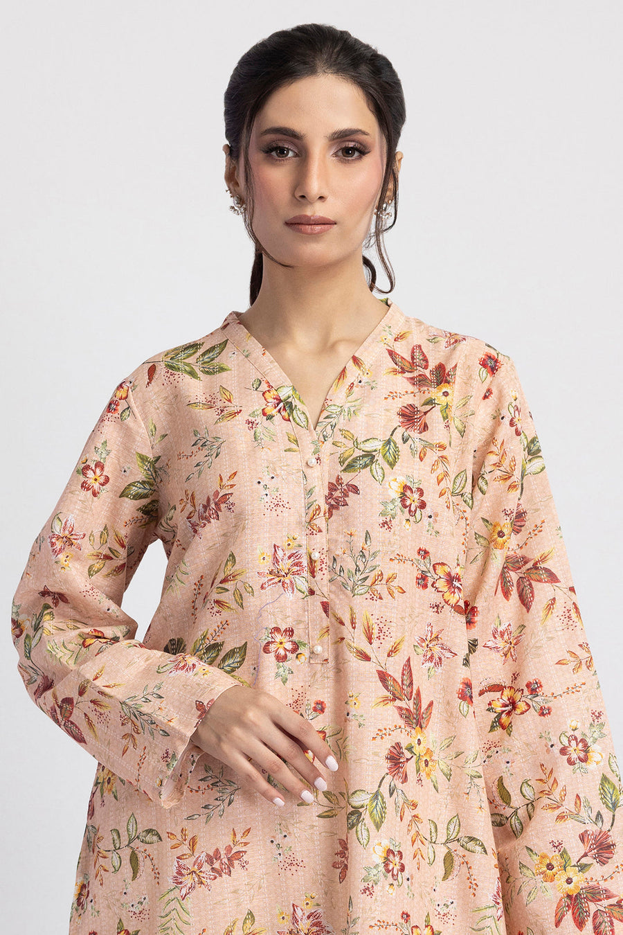Tea Pink Linen 1-Piece Kurta | Floral Print