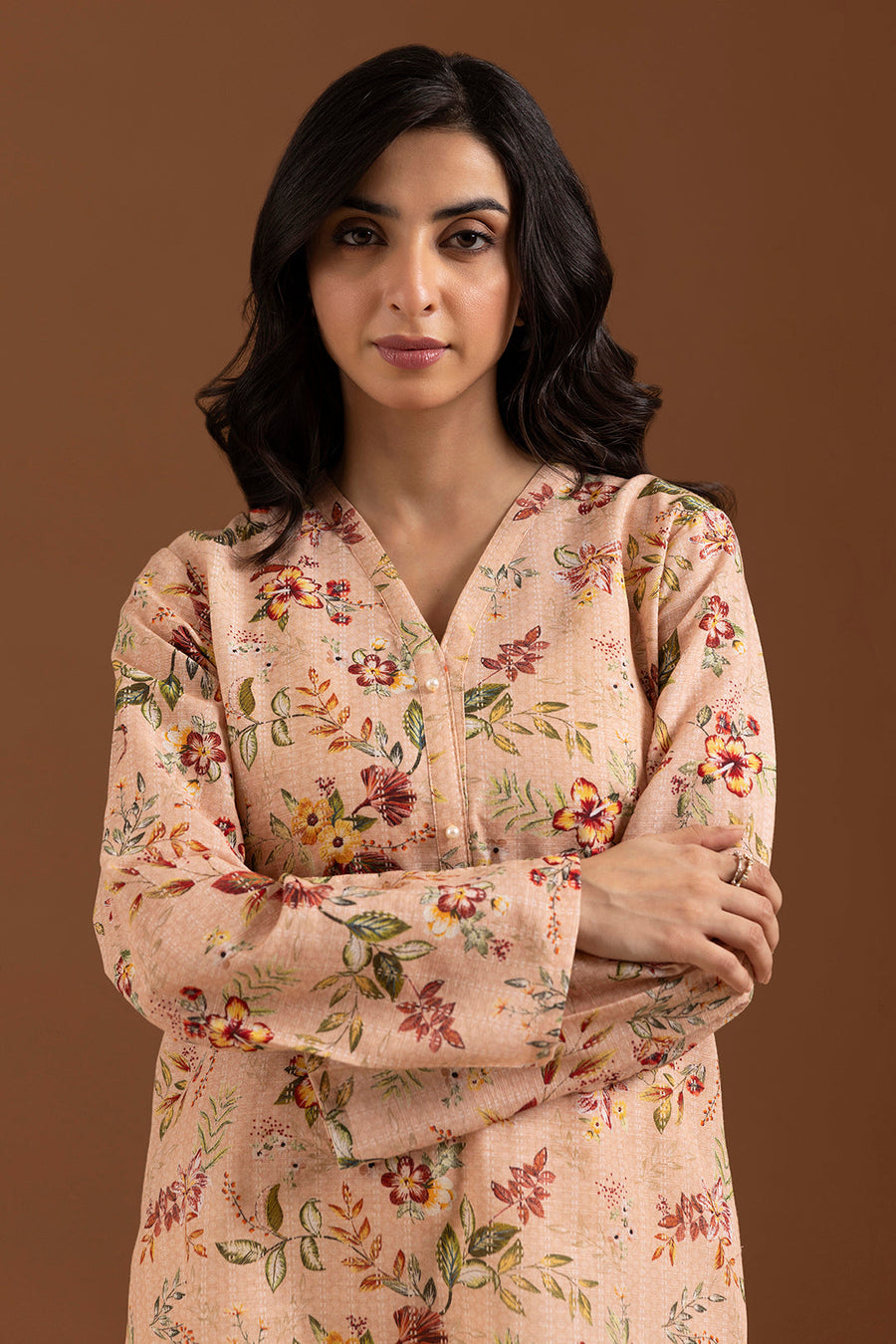 Tea Pink Linen 1-Piece Kurta | Floral Print