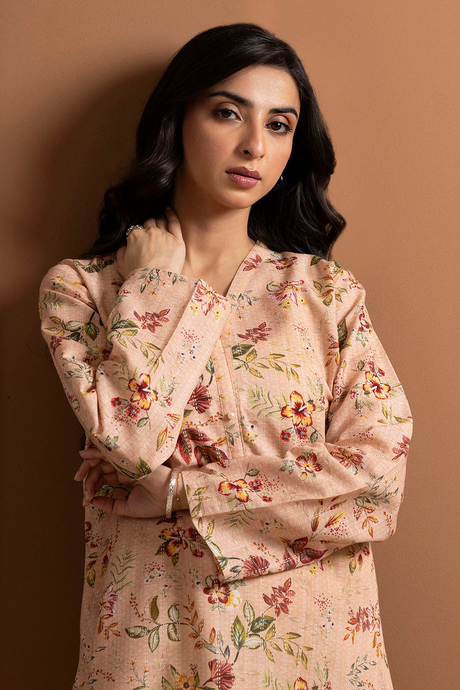 Tea Pink Linen 1-Piece Kurta | Floral Print