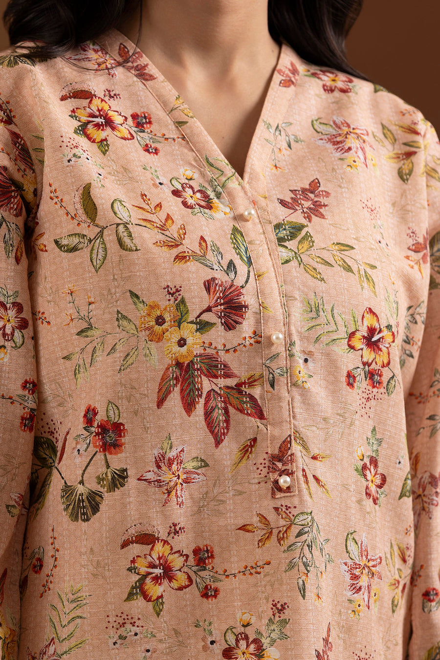 Tea Pink Linen 1-Piece Kurta | Floral Print