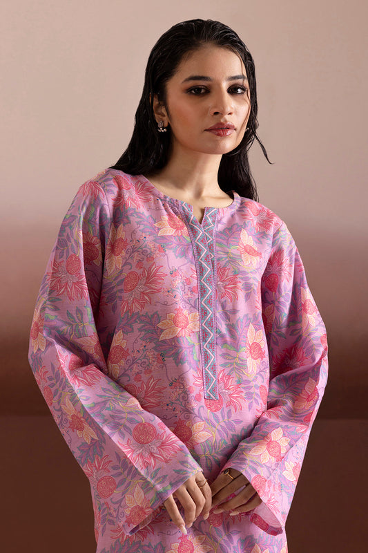 Tea Pink Khaddar 1-Piece Kurta | Floral Print