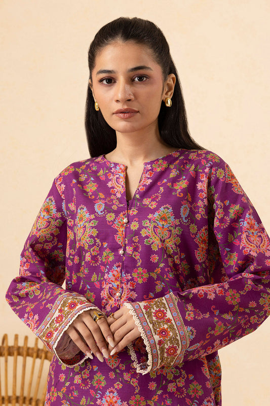 Magenta Khaddar 2-Piece Kurta | Floral Resham Embroidery
