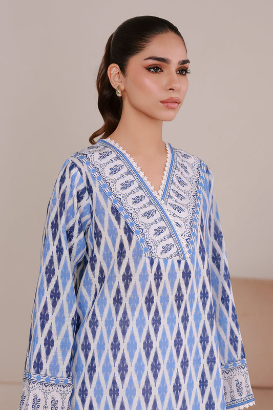 Slate Blue Khaddar 3-Piece Suit | Ikat Print with Resham Embroidery