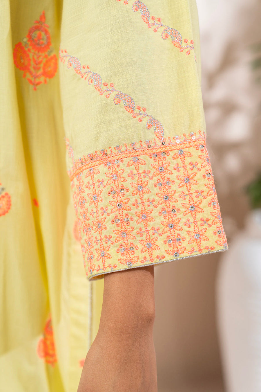 Buttercream Raw Silk 2-Piece Suit | Resham Embroidery
