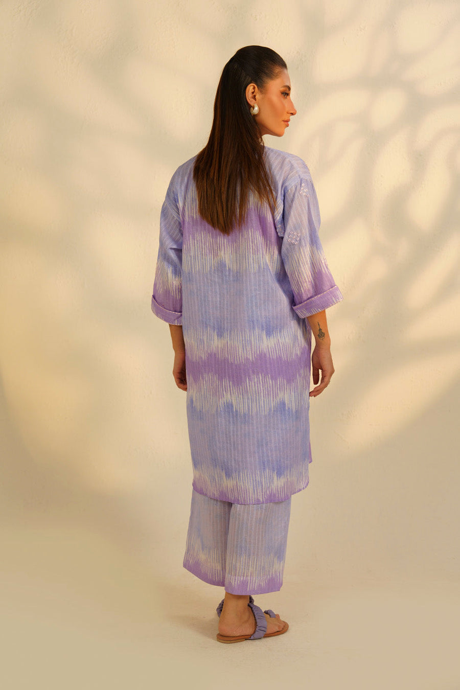 Lilac Dobby 2-Piece Culotte Set | Floral Resham Embroidery