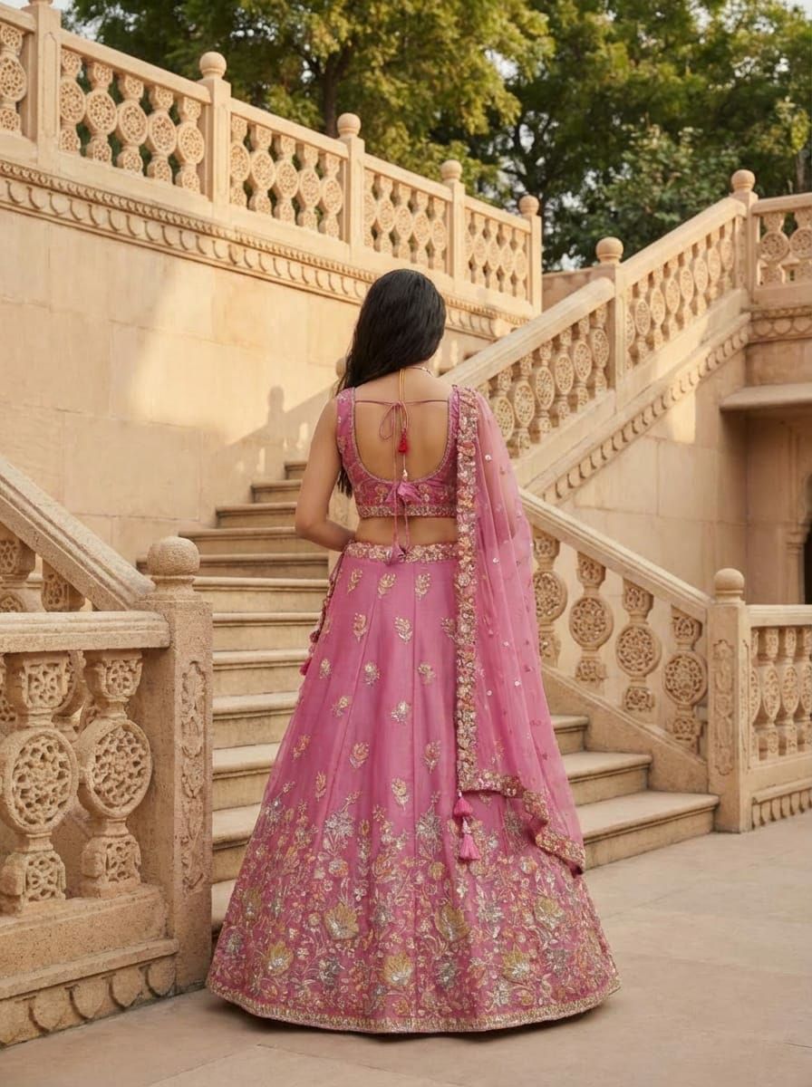 Embroidered Pink Bridal Lehenga Suit