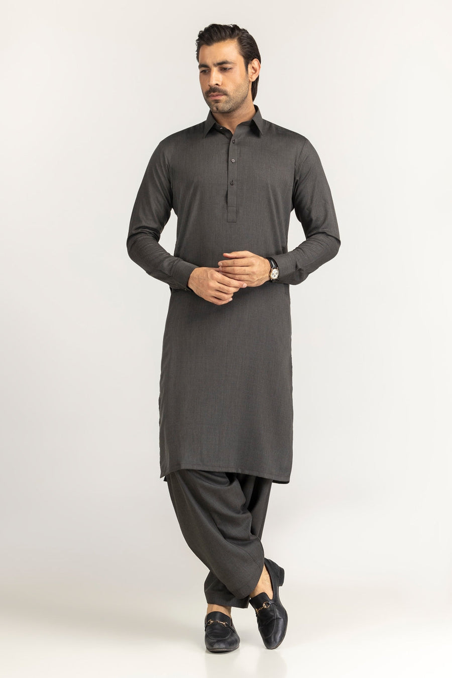 Off-White Cotton 2-Piece Kurta Set | Collar Placket