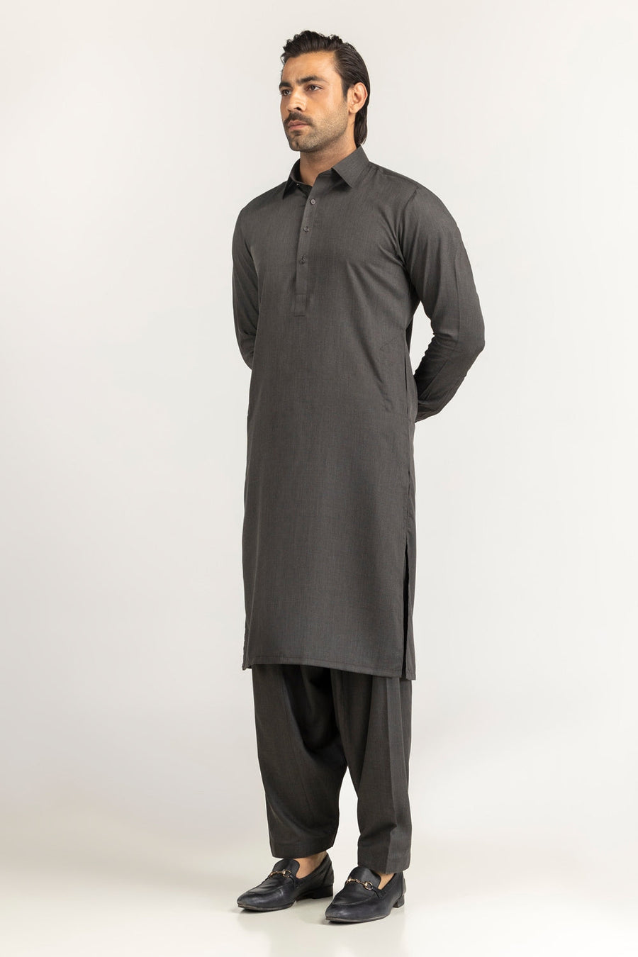 Off-White Cotton 2-Piece Kurta Set | Collar Placket