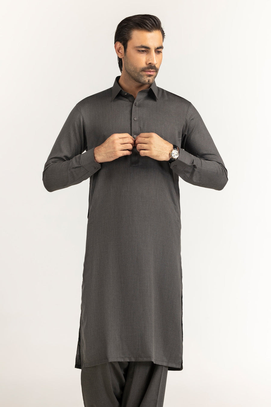 Off-White Cotton 2-Piece Kurta Set | Collar Placket