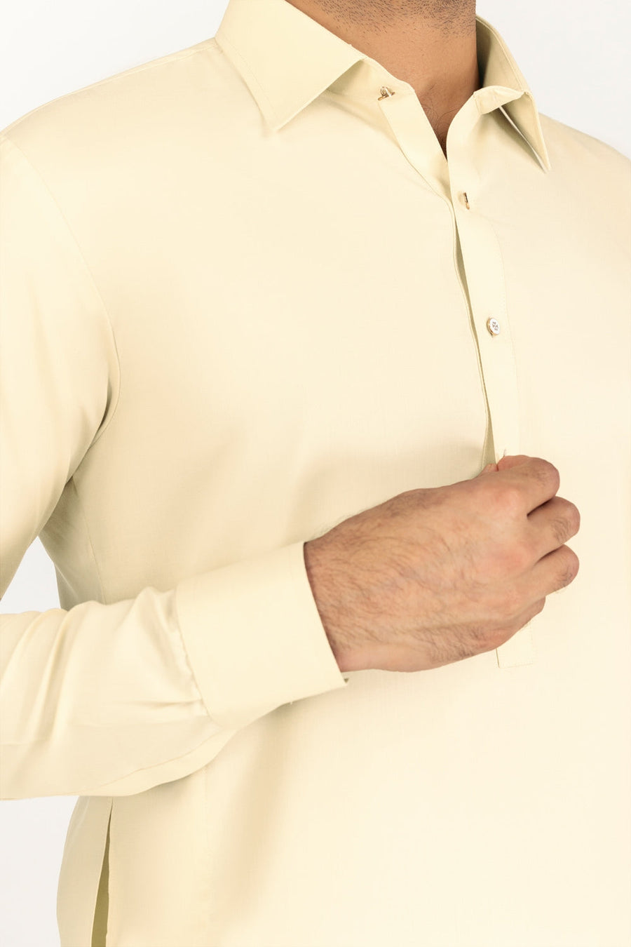 Off-White Cotton 2-Piece Kurta Set | Collar Placket