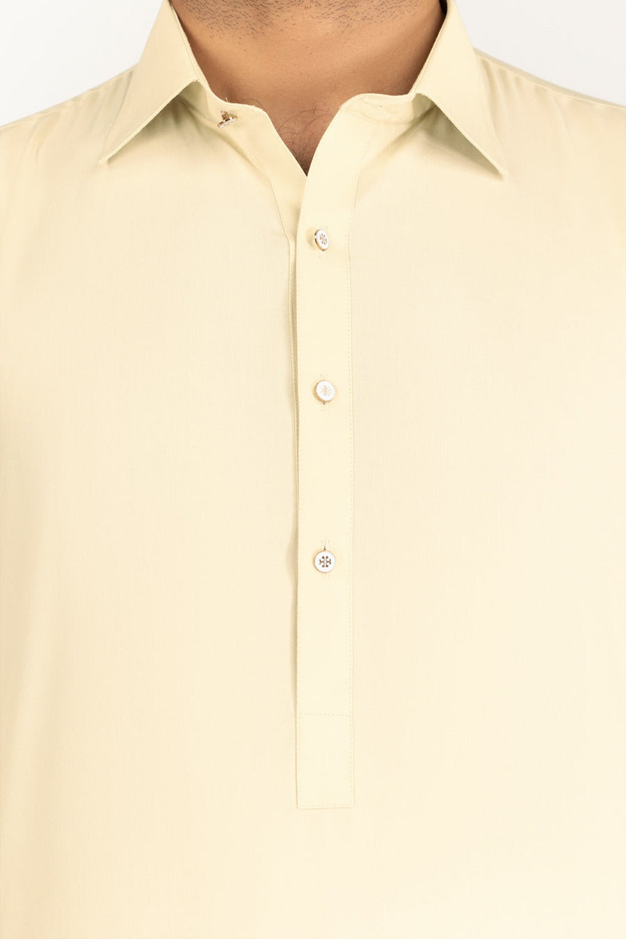 Off-White Cotton 2-Piece Kurta Set | Collar Placket