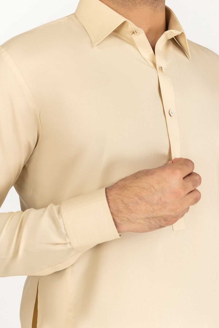 Off-White Cotton 2-Piece Kurta Set | Collar Placket