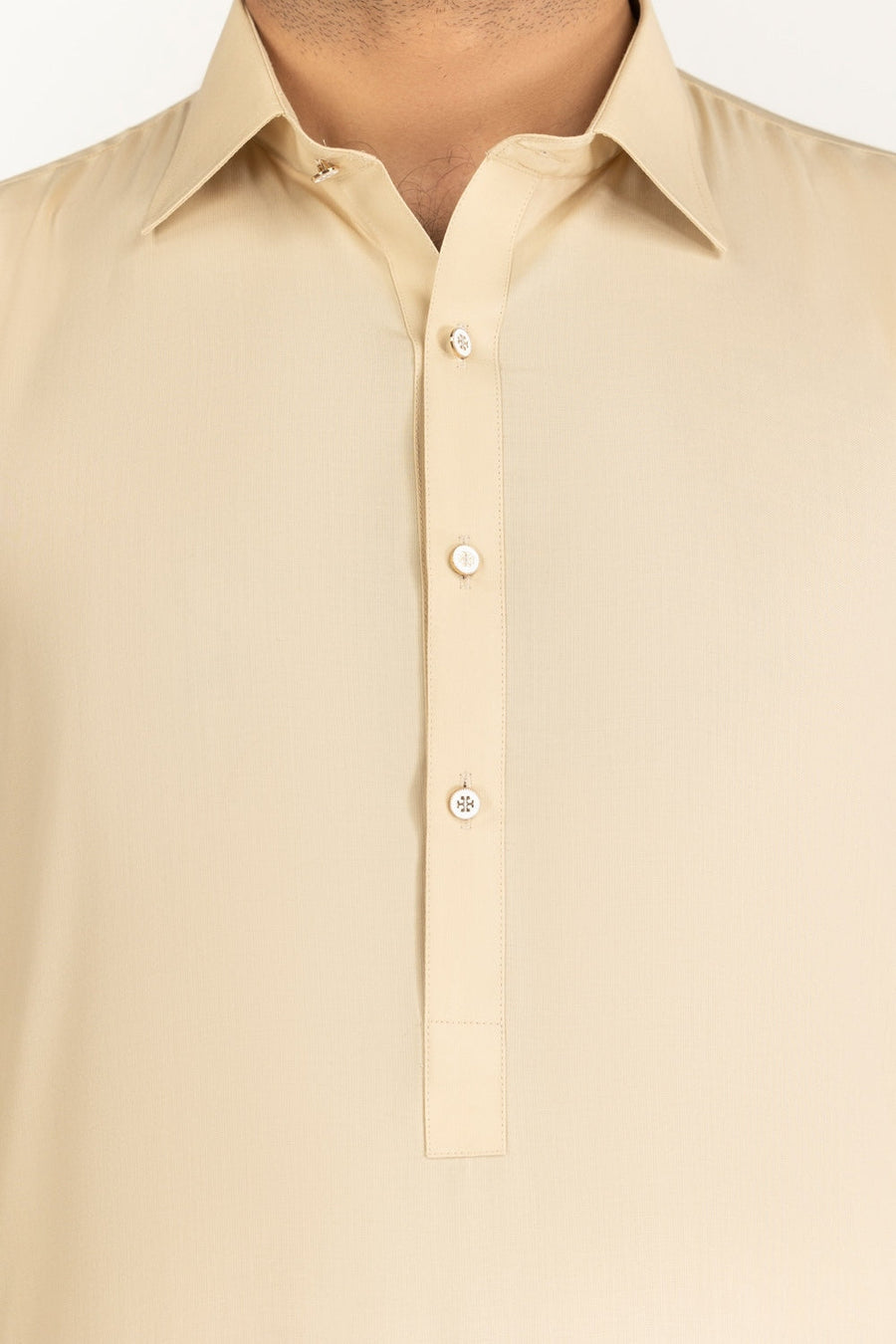 Off-White Cotton 2-Piece Kurta Set | Collar Placket