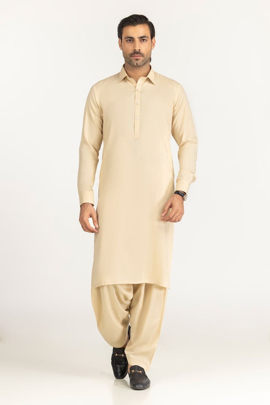 Off-White Cotton 2-Piece Kurta Set | Collar Placket