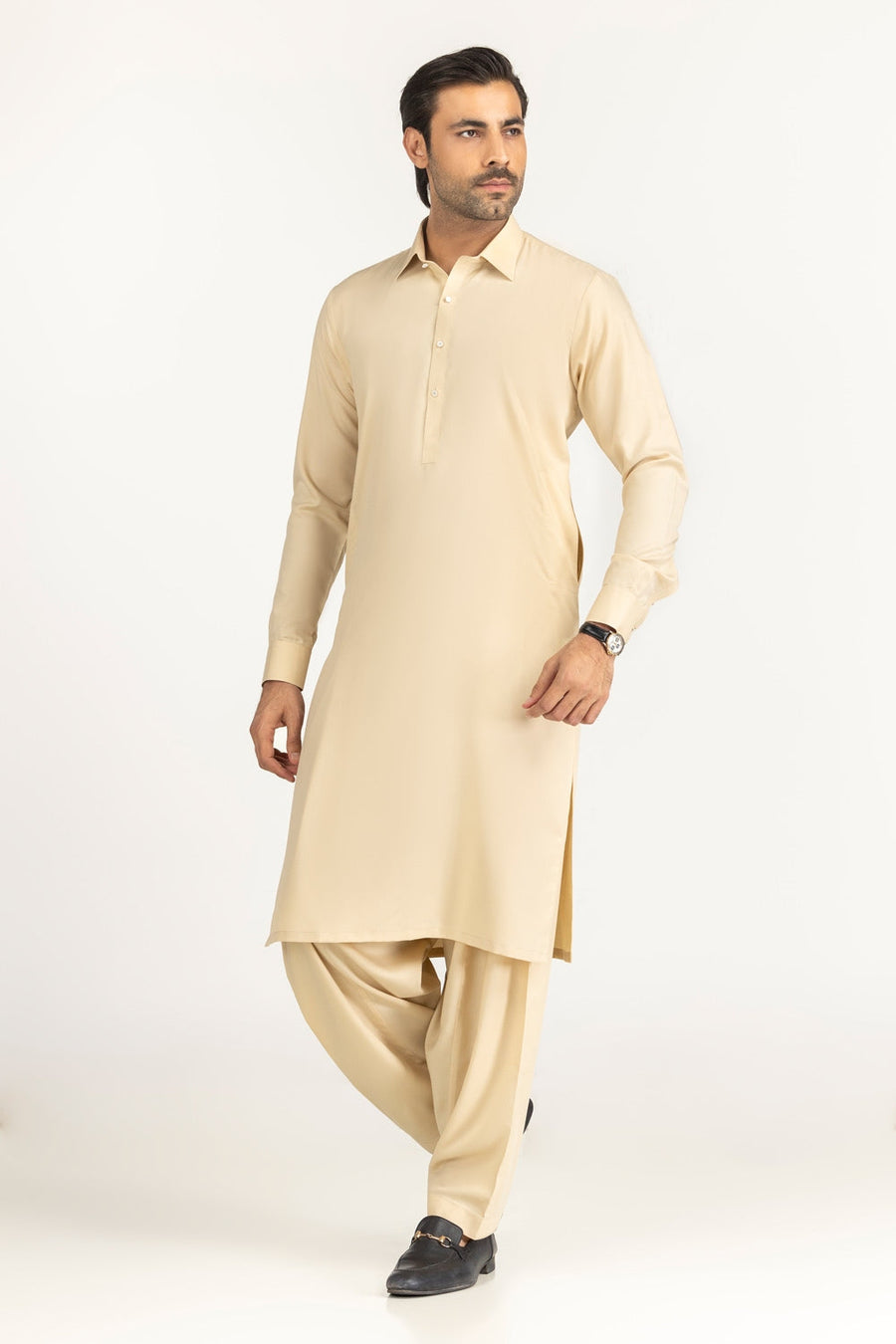 Off-White Cotton 2-Piece Kurta Set | Collar Placket