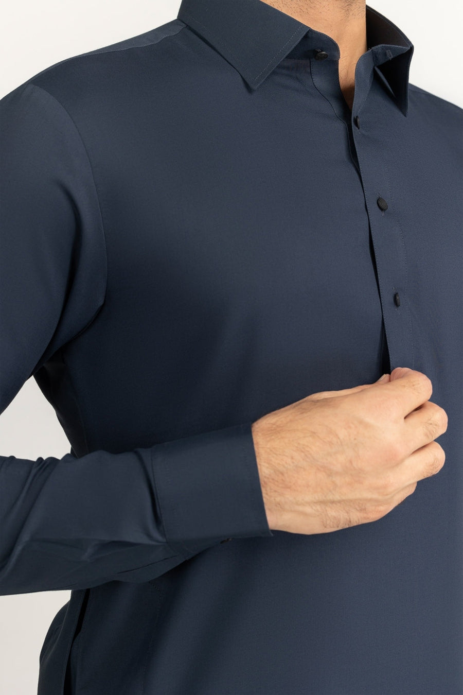 Off-White Cotton 2-Piece Kurta Set | Collar Placket