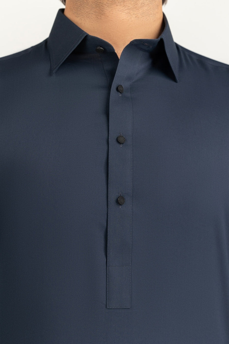 Off-White Cotton 2-Piece Kurta Set | Collar Placket