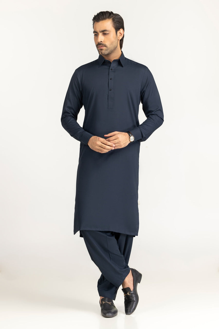 Off-White Cotton 2-Piece Kurta Set | Collar Placket