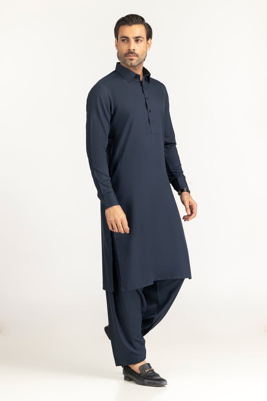 Off-White Cotton 2-Piece Kurta Set | Collar Placket