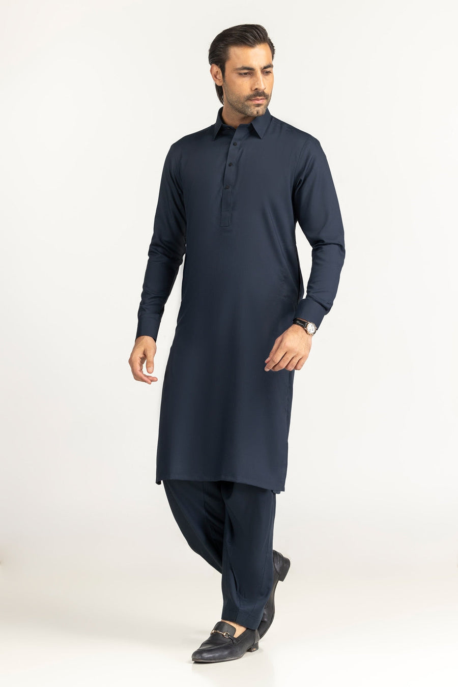 Off-White Cotton 2-Piece Kurta Set | Collar Placket