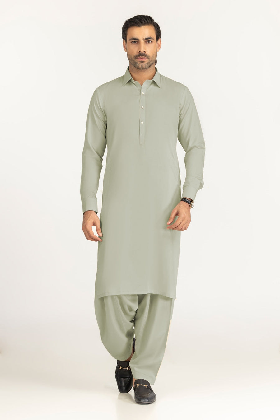 Off-White Cotton 2-Piece Kurta Set | Collar Placket